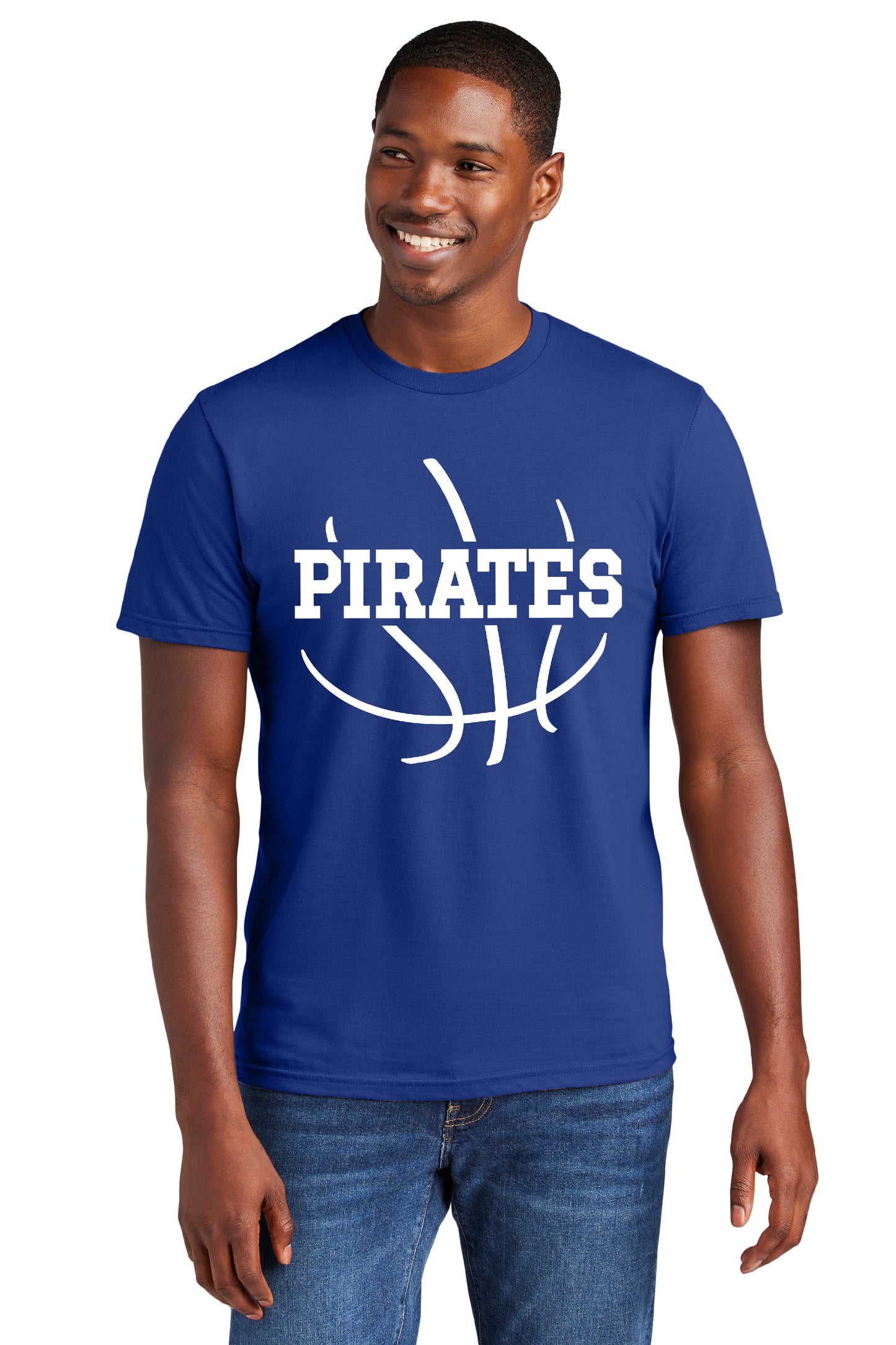 Pirate Basketball White Team Spirit Deep Royal District T-Shirt