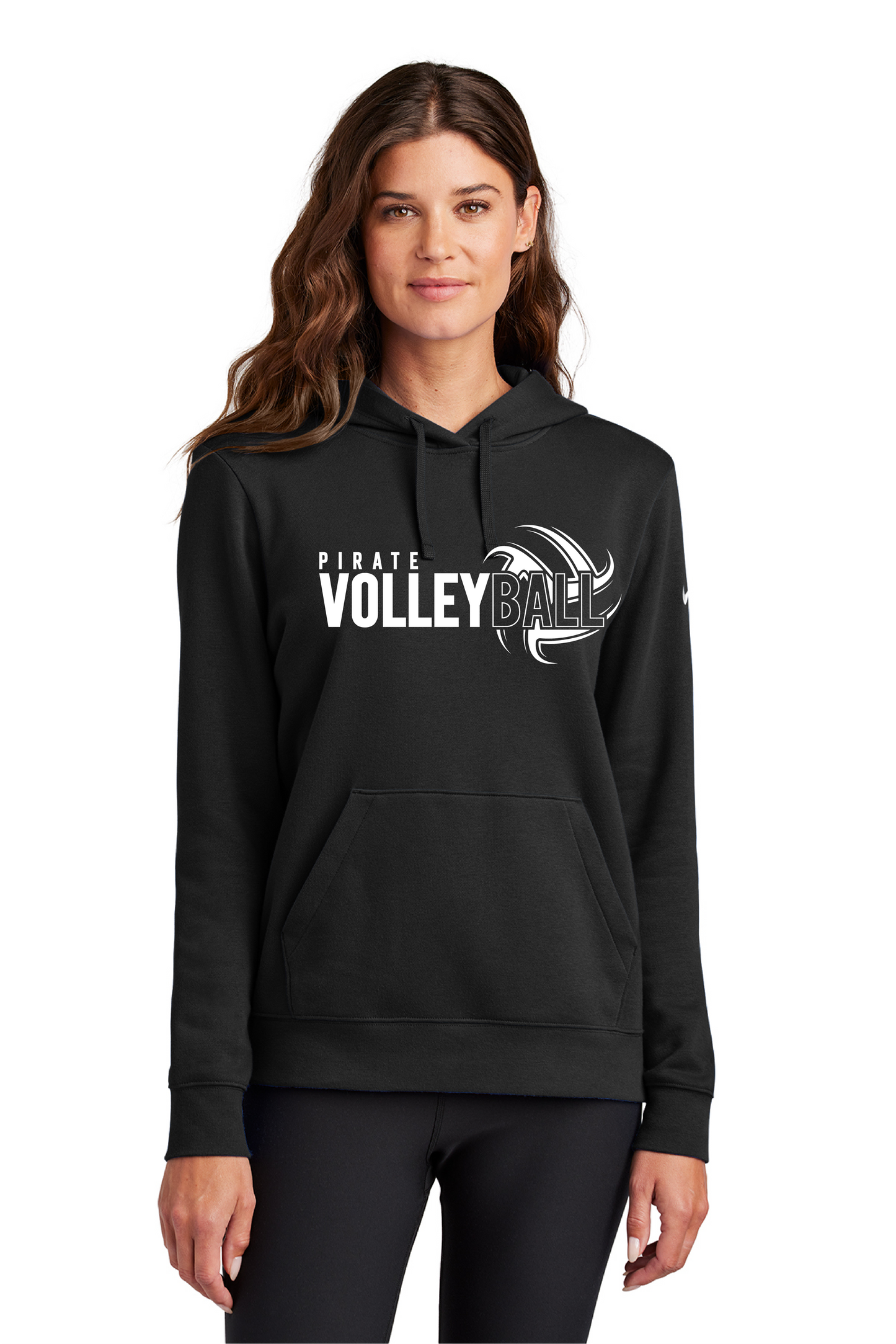 Pirate Volleyball White Ladies Nike Club Fleece Sleeve Swoosh Pullover Hoodie