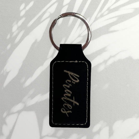 Pirate Engraved Black WIth Gold Leather Keychain