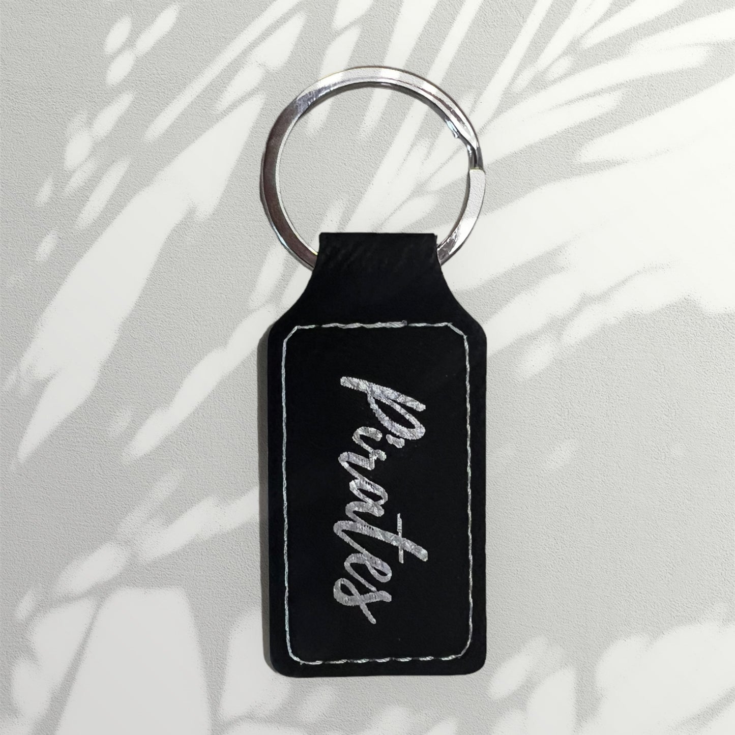 Pirate Engraved Black WIth Silver Leather Keychain