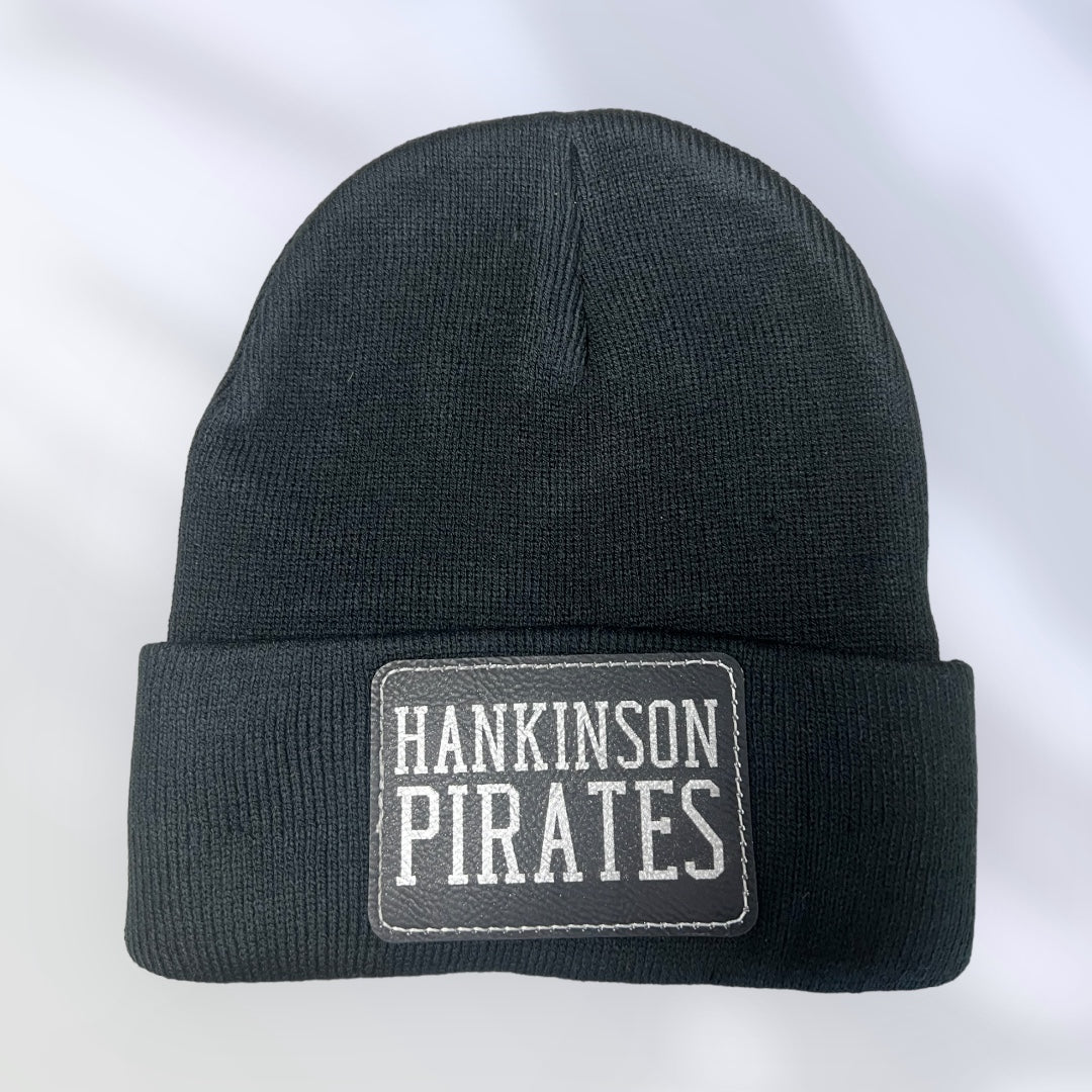 Hankinson Pirate Black Beanie Hat With Engraved Leather Patch