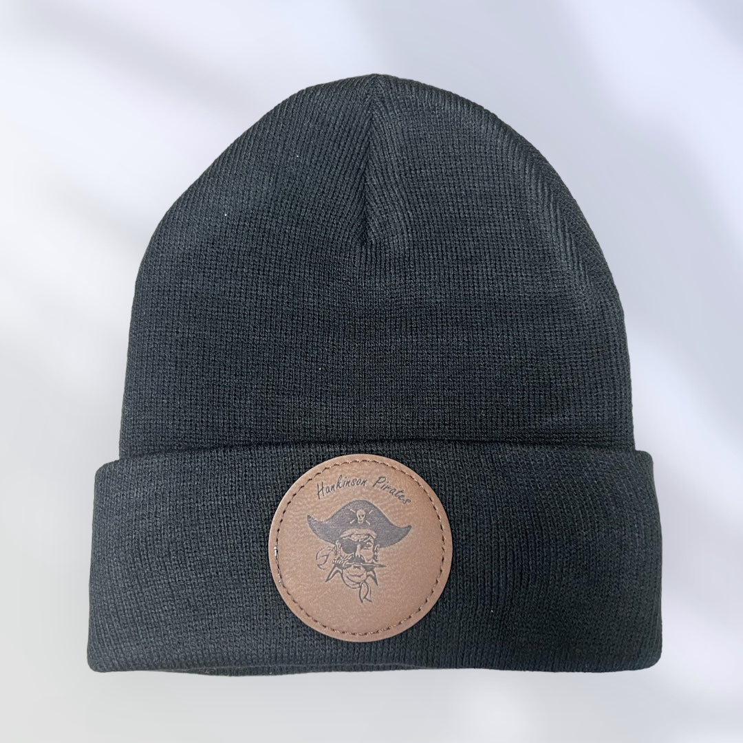 Pirate Logo Beanie Hat With Engraved Leather Patch