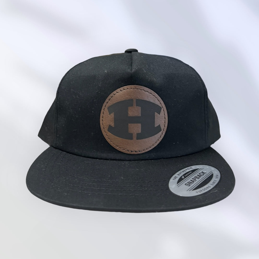 Black Baseball Cap with Engraved Leather H Patch